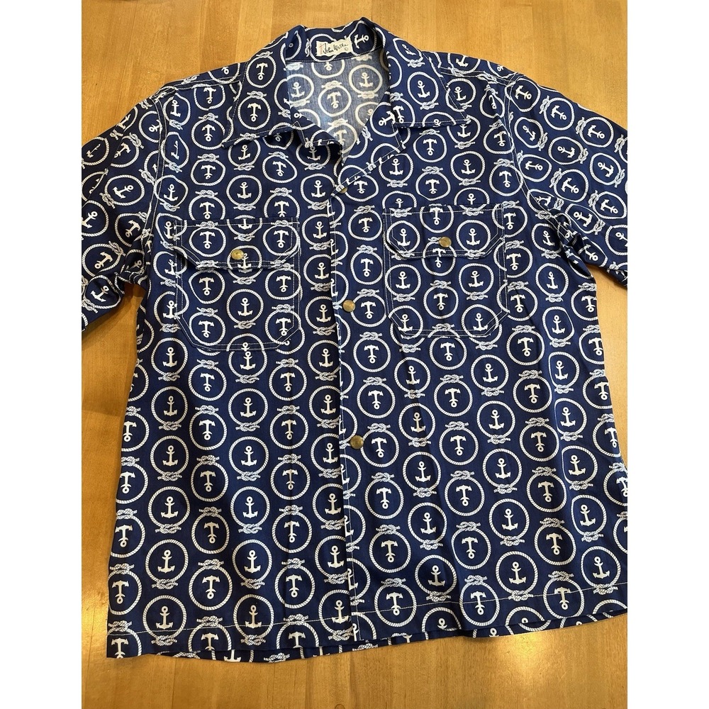 John Weitz Anchor Boating Men's Shirt Polo Knot Navy Blue Size L Large Vtg